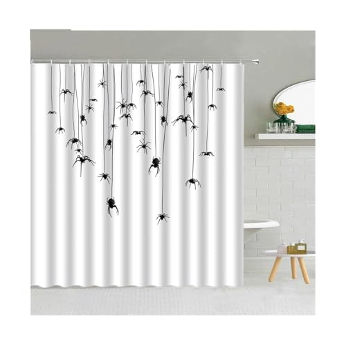 HNULGVI Duschvorhang Einfacher schwarz-weißer Regentropfen-Duschvorhang mit geometrischem Wassertropfen-Muster, Polyestergewebe, Badezimmer-Hängevorhänge, Heimdekoration(2616XJ,150x180cm-60x70in) von HNULGVI