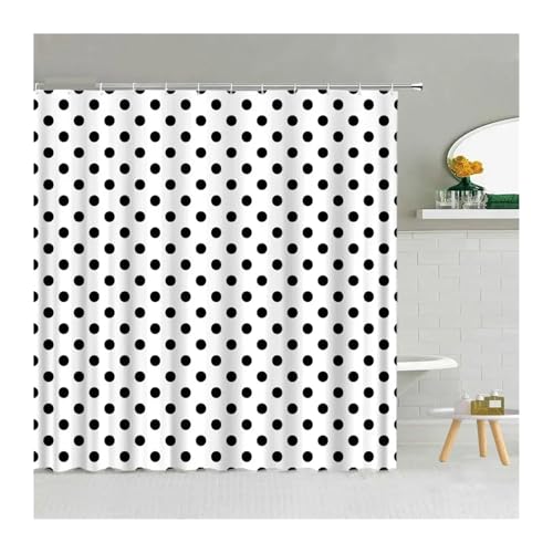 HNULGVI Duschvorhang Einfacher schwarz-weißer Regentropfen-Duschvorhang mit geometrischem Wassertropfen-Muster, Polyestergewebe, Badezimmer-Hängevorhänge, Heimdekoration(7050J,180x210cm-70x83in) von HNULGVI