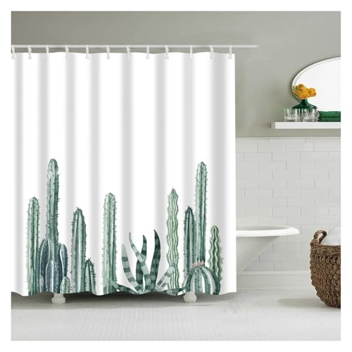 HNULGVI Duschvorhang Tropischer grüner Blatt-Palmen-Kaktus-Duschvorhang, Landschafts-Badezimmervorhang, wasserdichter Polyester-Duschvorhang(2,200X180CM) von HNULGVI