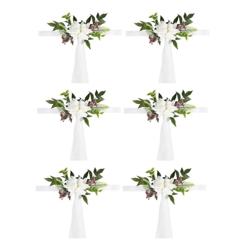 HNULGVI Hochzeits-Stuhl-RüCken-Blumen Gefälschte Bouquet Simulation Blume Künstliche Stuhl Zurück Blumen Mit Blätter Mehrzweck Hochzeit Bankett Dekoration(White) von HNULGVI