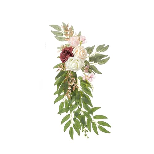 HNULGVI Hochzeits-Stuhl-RüCken-Blumen Rose Eukalyptus Aisle Stuhl Künstliche Blume Handgemachte Seidenblume Pew Rose Blume(Style 1) von HNULGVI