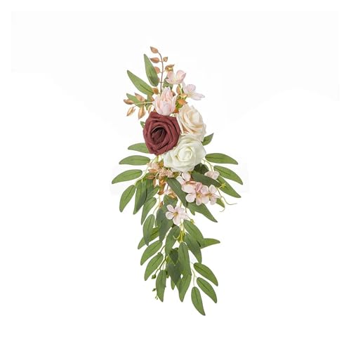 HNULGVI Hochzeits-Stuhl-RüCken-Blumen Rose Eukalyptus Aisle Stuhl Künstliche Blume Handgemachte Seidenblume Pew Rose Blume(Style 2) von HNULGVI