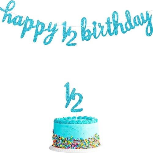 Happy Birthday Girlande 1Set Glitter Halbe Jahr Glücklich Geburtstag1/2 Banner Cupcake Topper Foto Prop Dekoration(1Set Rose Blue) von HNULGVI
