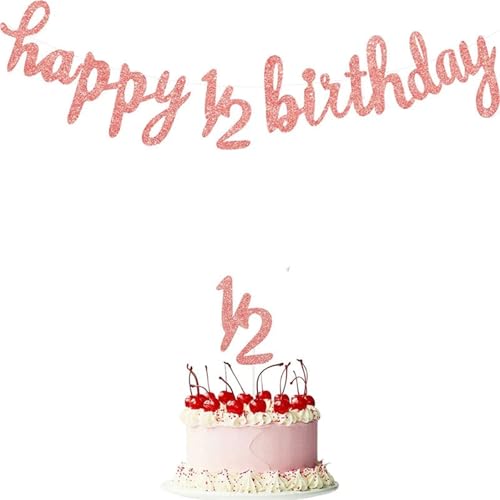 Happy Birthday Girlande 1Set Glitter Halbe Jahr Glücklich Geburtstag1/2 Banner Cupcake Topper Foto Prop Dekoration(1Set Rose Gold) von HNULGVI