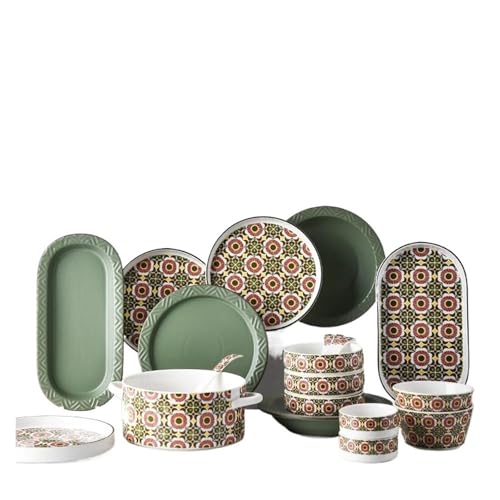 geschirrset Geschirrset aus Keramik, Essbesteck, Lebensmittelbehälter, Suppenlöffel, europäischer Fischteller, for den Familien- und Restaurantgebrauch, Kaffeeservice(Model D) von HNULGVI