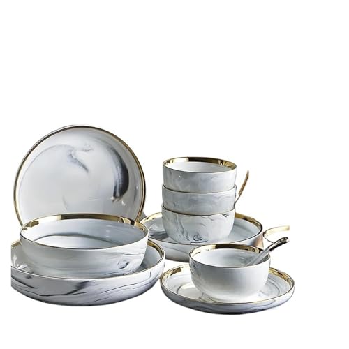 geschirrset Marmorkeramik-Teller und -Schüsseln-Set, Geschirr-Sets, Weihnachtssalat, Dessert, Bone China, weiße Teller, Küchengeschirr, rundes Tablett(Spoon) von HNULGVI