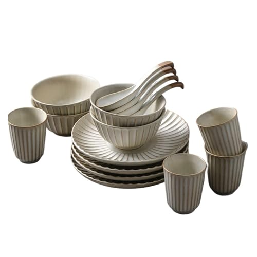 geschirrset Retro-Geschirrset, Keramik, Tafelservice for 1/2/4 Personen, handgefertigtes Geschirrset for den Einsatz in der Kantine zu Hause(16pcs) von HNULGVI