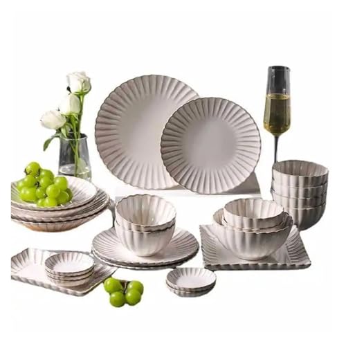 geschirrset Weiß Keramik Abendessen Sets Schüssel Platten Porzellan Geschirr Set for Haushalt Hotel(8people set) von HNULGVI