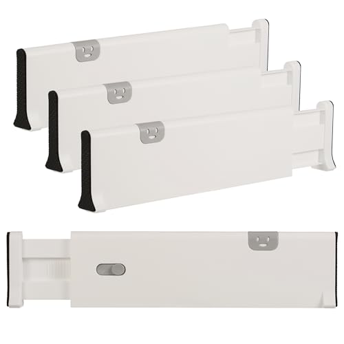 HNVNER 4er-Set Schubladentrenner Verstellbar(37.5-53.5cm),Kunststoff Schubladenteiler,Schubladen Organizer für Küche,Schlafzimmer,Kommode von HNVNER