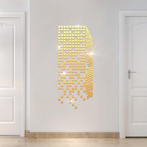 HNVNER Spiegel Wandaufkleber – 3D Würfel Wandtattoo, Wandbilder für Wohnzimmer, Schlafzimmer, DIY-Wanddekoration für TV-Hintergrund und Sofa-Hintergrund (91 x 38 cm, Spiegel Golden) von HNVNER