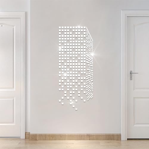 HNVNER Spiegel Wandaufkleber – 3D Würfel Wandtattoo, Wandbilder für Wohnzimmer, Schlafzimmer, DIY-Wanddekoration für TV-Hintergrund und Sofa-Hintergrund (91 x 38 cm, Spiegel Silber) von HNVNER