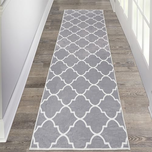 HNVNER Teppich Läufer Flur 65 x 180CM, Küchenteppich Waschbar rutschfest Küchenläufer, Modern Grau Carpet Fussmatte Innen Lang, Teppichläufer für Küche, Flur & Wohnraum (Grau, 65 x 180CM) von HNVNER