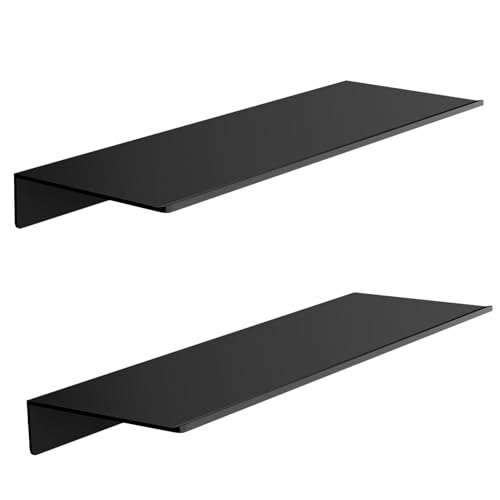 HNVNER Wandregal Metall Schwarz, Wandboard 2er-Set, Dekorative Regale für Wände, 40cm Schweberegal Wandmontage Duschregal, Wand Regalbrett zur Präsentation für Schlafzimmer, Wohnzimmer, Bad, Büro von HNVNER