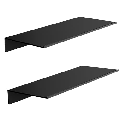 HNVNER Wandregal Metall Schwarz mi 2er-Set, Länge 29.6CM Wand Regal für Badezimmer, Schweberegal Display-Regale für Wand Dekorative für Wohnzimmer, Schlafzimmer, Flur, Büro, Duschregal von HNVNER