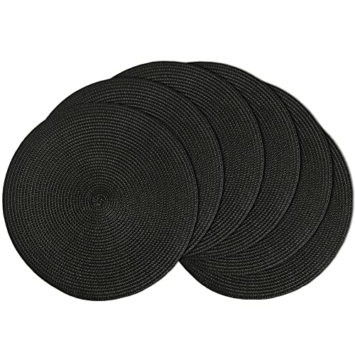 Tischset Platzset Rund Schwarz, Tischsets Platzsets Abwaschbar 6er Set, 36 cm, Hitzebeständig, Platzdeckchen für küche, Speisetisch, Restaurant, Hotel von HNVNER