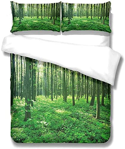 Bettbezug Set Waldmuster grün, Weiche GebüRstet Mikrofaser Bettwäsche 135x200 mit ReißVerschluss und 2 Kissenbezug 80x80 cm von HNWDC