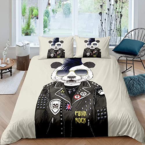 Bettwäsche 140x200 Panda-Punk-Alternative, Weiche GebüRstet Mikrofaser Bettbezug Set mit ReißVerschluss und 2 Kissenbezug 80x80 cm von HNWDC