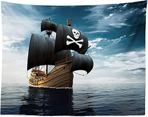 HNWDC Tapisserie Polyester 3D Digitaldruck, Piratenschiff nautisches Thema Wandteppich für Hausdekor Home Tischdecke Wohnzimmer Schlafzimmer Tischdecke 150x200cm von HNWDC