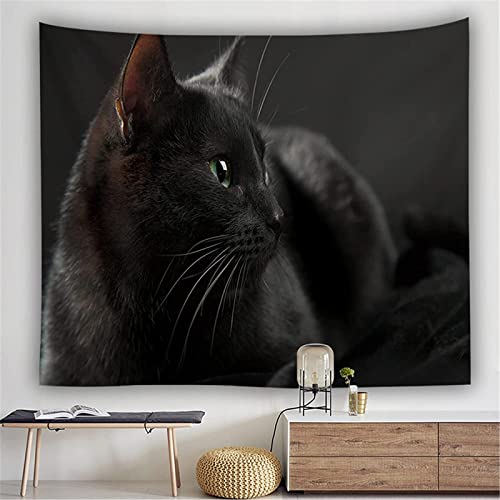 HNWDC Tapisserie Polyester 3D Digitaldruck, Schwarze Katze Wandteppich für Hausdekor Home Tischdecke Wohnzimmer Schlafzimmer Tischdecke 135x150cm von HNWDC
