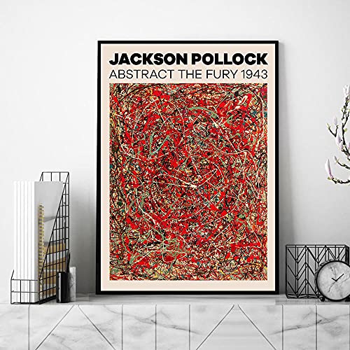 HNZKly Abstract The Fury Poster Jackson Pollock BerüHmte Wand Bilder Retro Ausstellung GemäLde Expressionismus Leinwand Bild Vintage Kunstdrucke Wohnzimmer Wohnkultur 50x70cm Ohne Rahmen von HNZKly