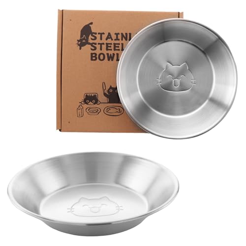 Katzennäpfe aus Edelstahl, 17,3 cm breit, Schnurrhaarfreundlich, flach, für Kätzchen, Kleintiere, 2 Stück von HNeekyr
