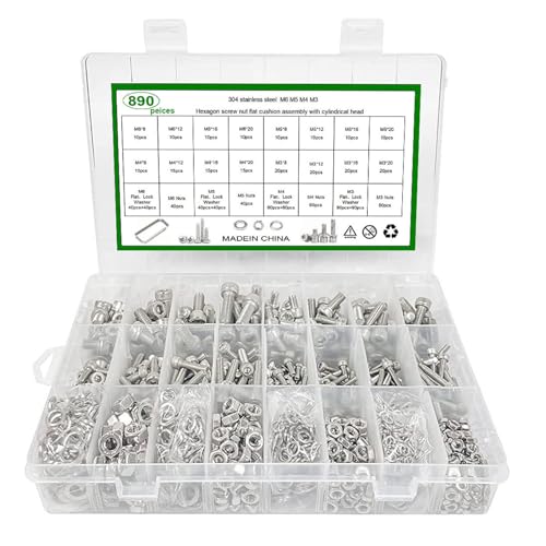 Mehrzweck 890pcs Metrikschrauben Und Nusssammlung M2M3M4 Edelstahl Hexen Steckdosen Kopfkappenschrauben Mit Waschmaschinen Professional Werkzeug von HNsdsvcd
