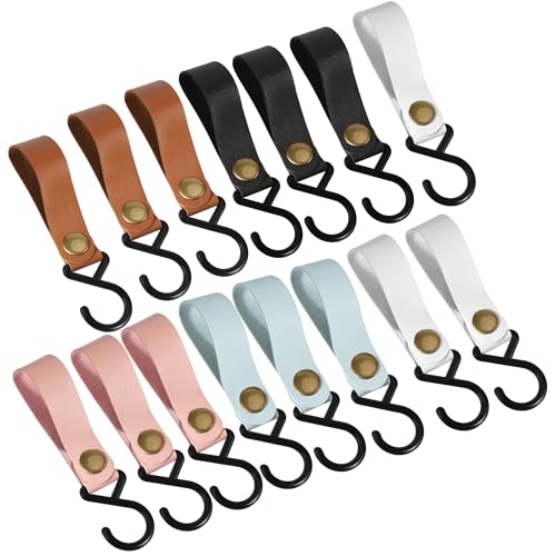15 Stück S Haken mit Lederschlaufe, Haken für Kleiderstange für Kleiderstange, Camping, Garderobe, Küche und Bad (5 Farben) von HO-SFSM