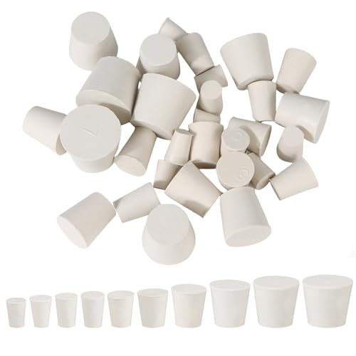 30 Stück Vollgummistopfen Weiß,Gummistopfen Konisch Verschlussstopfen Vollgummi-Stopfen Laborgummistopfen 10 Verschiedene Größen (3 Stück pro Größe) von HO-SFSM