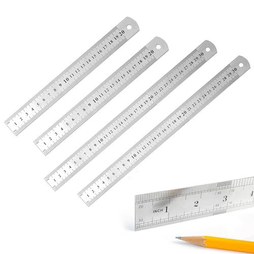4 Stück Edelstahl Lineal, 20/ 30cm Lineal Metall mit Doppelseitenskala Kante für Engineering, Schule, Büro, Zuhause von HO-SFSM