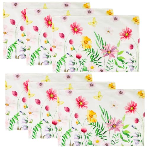6er Set Blumen Schmetterling Frühling Platzsets,Platzsets Saisonaler Frühling Sommer Küche Tisch Dekoration Drinnen Urlaub Party Deko 30x45cm von HO-SFSM