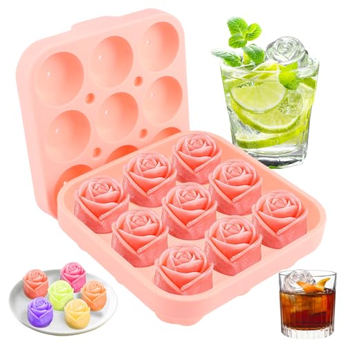 Eiswürfelform Rose, 9-Fach Ice Cube Tray, Eiswürfelform Rose mit Deckel, für Eis, Whiskey, Cocktail, Saft, Kaffee Eiskugelform Eiswürfelform Rose, 9-Fach Ice Cube Tray, Eiswürfelform Rose mit Deckel, für Eis, Whiskey, Cocktail, Saft, Kaffee Eiskugelform von HO-SFSM