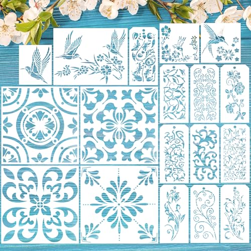 18 Stück Wiederverwendbar Zeichenschablonen, Malerei Schablone, DIY Handwerk Schablonen Malerei Schablonen, für Wand Boden Dekor DIY Heim dekoration 18 Stück Wiederverwendbar Zeichenschablonen, Malerei Schablone, DIY Handwerk Schablonen Malerei Schablonen, für Wand Boden Dekor DIY Heim dekoration von HO-SFSM