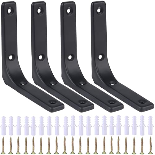 4 Stück Regalwinkel Schwarz, Regalwinkel Schwerlast 90 Grad, L-förmige Regalkonsole Regalträger mit Schrauben und Ankern für Holzregale und die Wandmontage 4 Stück Regalwinkel Schwarz, Regalwinkel Schwerlast 90 Grad, L-förmige Regalkonsole Regalträger mit Schrauben und Ankern für Holzregale und die Wandmontage von HO-SFSM