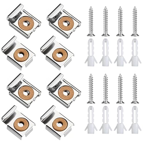 2 Set (8 Stück) Spiegelhalterung Wand, Spiegel Halterung, Spiegelaufhängung Clips Set mit Dübel und Schrauben für Schweren Spiegel,Glas 2 Set (8 Stück) Spiegelhalterung Wand, Spiegel Halterung, Spiegelaufhängung Clips Set mit Dübel und Schrauben für Schweren Spiegel,Glas von HO-SFSM