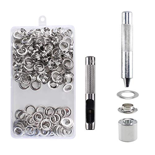 HO2NLE 100 Ösen Ösenzange Set Ösenwerkzeug Planenösen 10 mm (2/5 Zoll) Grommet Werkzeug Kit mit Aufbewahrungsbox Locheisen & Einschlagstempel Ösen für Leder Stoff Planen Papier Vorhang Poolabdeckung von HO2NLE