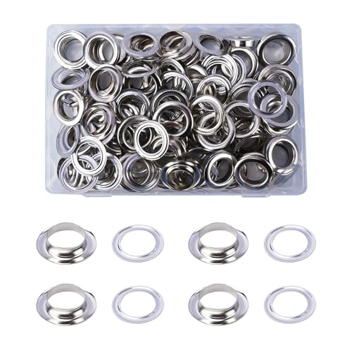 HO2NLE 100 Set 18mm Silber Metallösen Ösen Set Werkzeug Kit Ösen für Planen Metall Ösen Scheiben für Leder Handwerk Stoff Silbernes Luftauge von HO2NLE