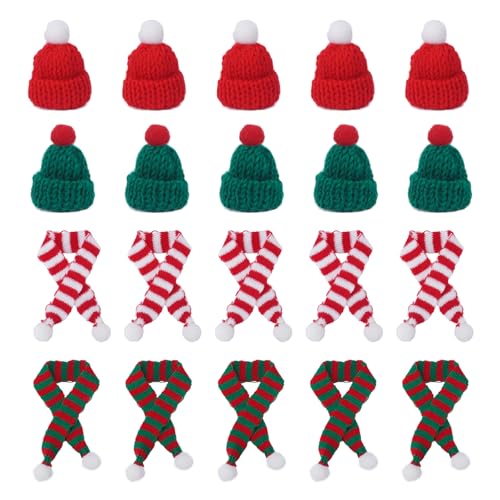HO2NLE 20 Stück Mini Weihnachtsmannmützen und Schals Mini Weihnachtsmannmützen Weihnachtsmütze Fingerhut Geeignet für Weihnachtstisch, Weinflaschen, Weihnachtsbaum von HO2NLE