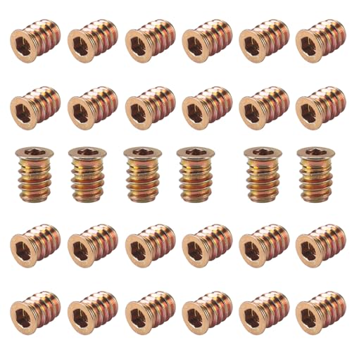 HO2NLE 30 Stück Einschraubmuffen M5x8 mm Metall Eindrehmuffe Innensechskant Farbzink Zinklegierung für Holzmöbel, Tischlerdekoration, DIY-Projekt Gewindeeinsätze Muttern von HO2NLE