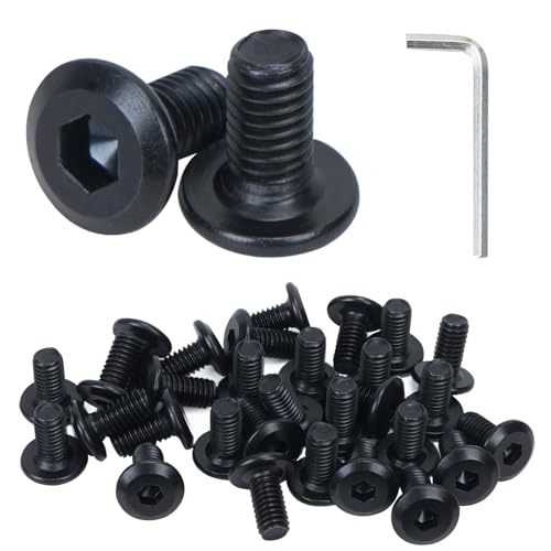 HO2NLE 30 Stück Schrauben M8 x 12mm Flachkopfschrauben Innensechskant Schwarz Edelstahl Vollgewinde Möbelschrauben Sechskantschraube mit Innensechskantschlussel von HO2NLE