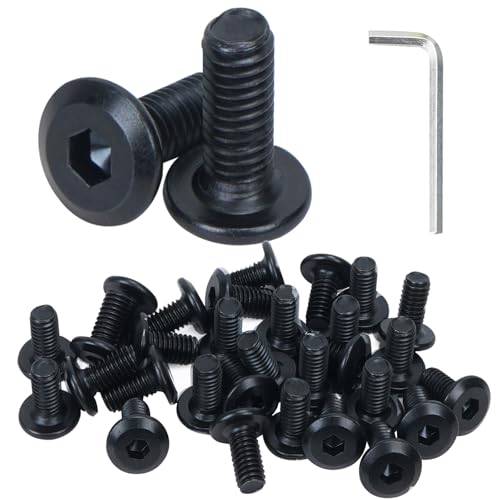 HO2NLE 30 Stück Schrauben M5 x 35mm Flachkopfschrauben Innensechskant Schwarz Edelstahl Vollgewinde Möbelschrauben Sechskantschraube mit Innensechskantschlussel von HO2NLE