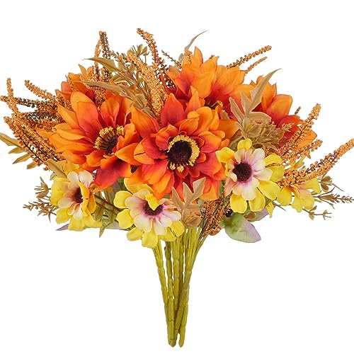 HO2NLE 6 Bündel Herbstdekorationen für Zuhause, künstliche Blumen, Sonnenblumen, künstliche Dahlie, Herbststräuße, Herbst, Kunstblumen, Arrangements für Zuhause, Herbst, Hochzeit, Tischdekoration von HO2NLE