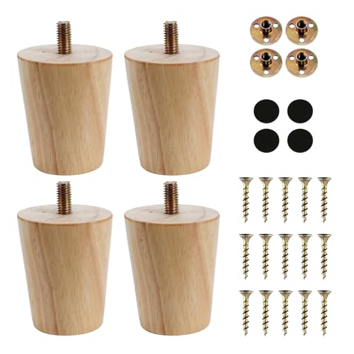 HO2NLE 4 Stück 6cm Möbelfüße Holz Tischbeine Ersatz Sofafüße Möbelbeine Holzbeine Konisch Schrankfüße für Möbel Sofa Bett Schrank Beine Couch Stuhl von HO2NLE