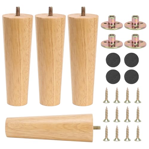 HO2NLE 4 Stück Möbelfüße Holz Tischbeine Ersatz Sofafüße Möbelbeine Holzbeine Konisch Schrankfüße für Möbel Sofa Bett Schrank Beine Couch Stuhl (15CM) von HO2NLE