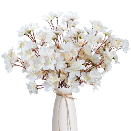 HO2NLE Künstliche Kirschblütenzweige Frühlingsblumen, Dekoration, Seide, Kirschblüten, Stiel, künstliche Blumen, Arrangement für Zuhause, Hochzeit, Tischdekoration, Party, Weiß, 8 Stück von HO2NLE