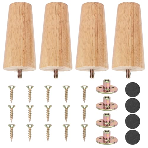 HO2NLE 4 Stück Möbelfüße Holz Tischbeine Ersatz Sofafüße Möbelbeine Holzbeine Konisch Schrankfüße für Möbel Sofa Bett Schrank Beine Couch Stuhl (10CM) von HO2NLE