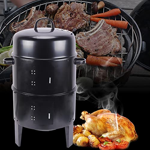 HOARLICN 3 in 1 Räuchertonne, BBQ Räucherofen Räuchergrill Einstellbare Windkraft Barbecue Grill Gartengrill Räuchergrill mit Thermometer Großo Grill Multifunktionsgrill von HOARLICN