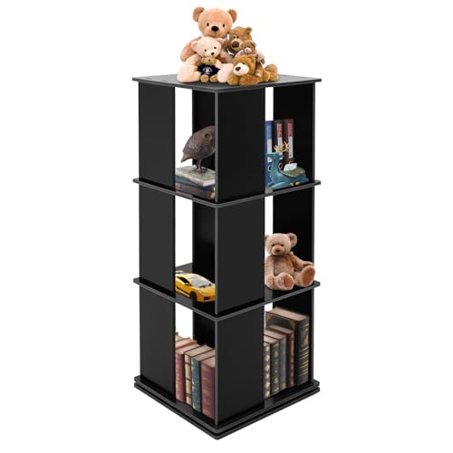 HOARLICN 360°Drehbares Bücherregal, Minrs Drehbares Bücherregal Standregal 360-Grad-Display 40 X 40 X 97 cm 3 Etagen PVC-Farbfreies Brett 51kg mit Handschuhe Schleifpapier (schwarz) von HOARLICN