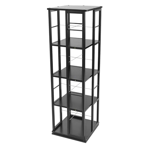 HOARLICN 4 Regal Drehbares Bücherregal, Offene Struktur Rotating Bookshelf Bücherregal Drehbar Drehbares Regal Ebene 15kg für Wohnzimmer, Schlafzimmer, Kinderzimmer 40 X 40 X 134 cm (Schwarz) von HOARLICN