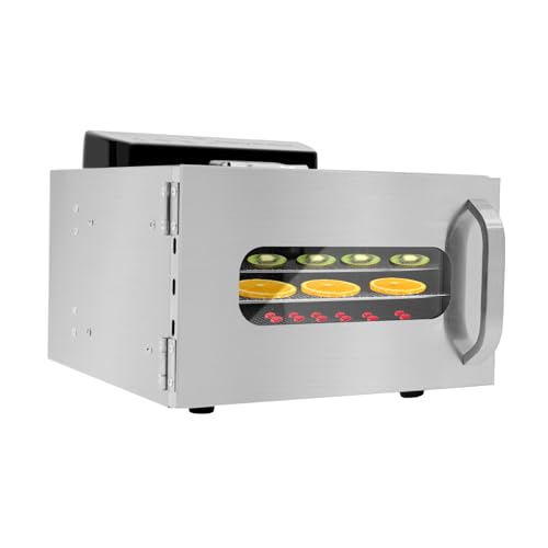 HOARLICN Dörrautomat Edelstahl mit Temperaturregelung 220V, 400W Dürrautomaten Food Dehydrator mit 6 Edelstahl-Ablagegitter 30-85℃ Decarboxylator für Haustiere, Obst, Kräutern von HOARLICN
