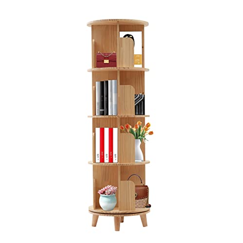 HOARLICN Drehbares Bücherregal, 360 Grad Display Multifunktionales Bücherregal Massivholz Freistehend Bücherregal Aufbewahrungsregal Bodenstehendes Bücherregal Für Kinder Und Erwachsene (4-Stöckig) von HOARLICN